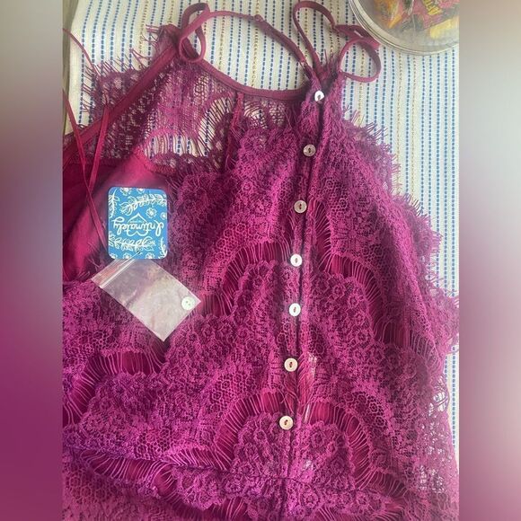 NWT Free People Dahlia Purple Floral Lace Dress Womens Large intimately - Picture 9 of 13